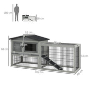 Wooden Rabbit Hutch With Spacious Outdoor Run Ideal for Garden Pet Housing Grey