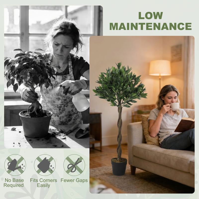 Artificial Bay Laurel Topiary Trees Set of 2 for Low Maintenance Front Door Greenery Green
