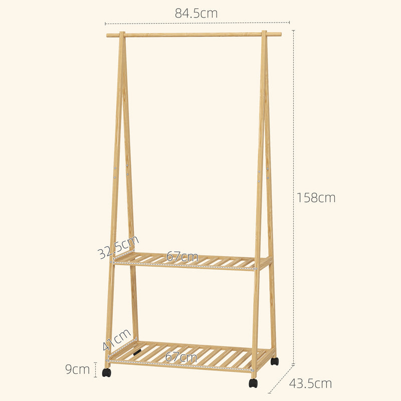 Natural Bamboo Clothes Rack with Shelves and Hooks for Storage by HOMCOM