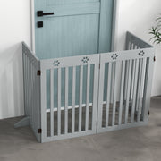 Grey Wooden Foldable Freestanding Pet Safety Gate with Support Feet by PawHut