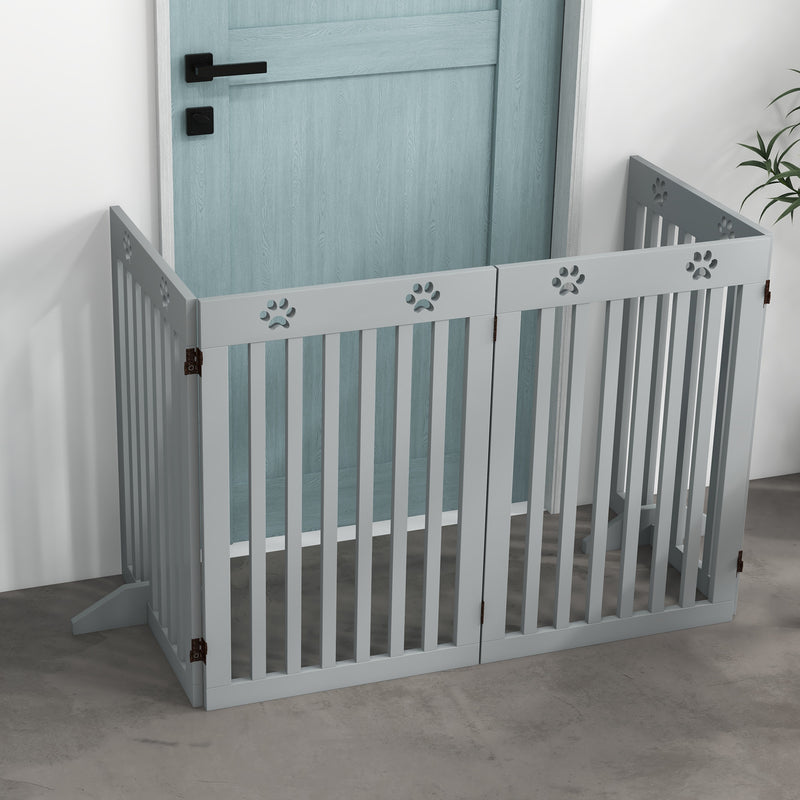 Grey Wooden Foldable Freestanding Pet Safety Gate with Support Feet by PawHut