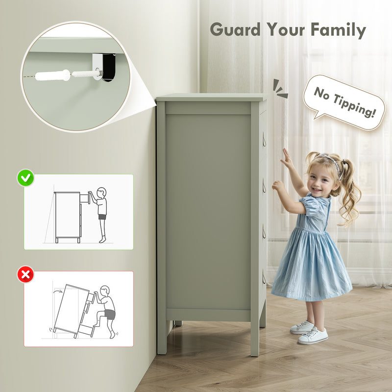 Modern 4 Drawer Chest of Drawers with PU Leather Handles for Bedroom or Hallway, Green