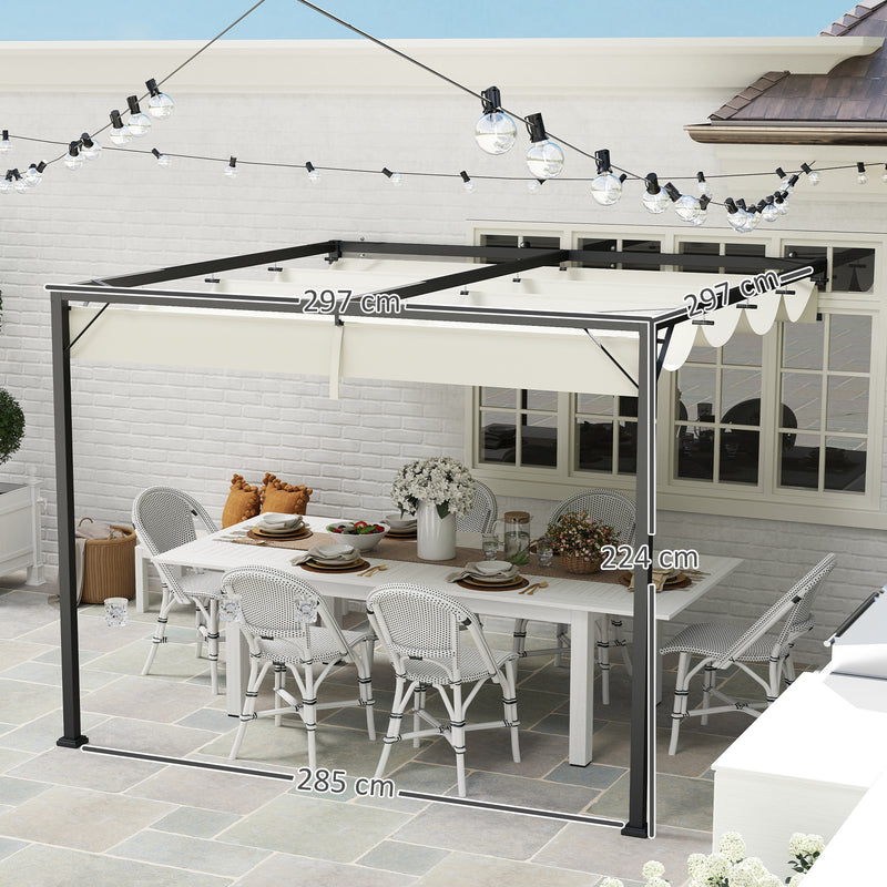 3 x 3m Outdoor Pergola with Retractable Canopy Cream White by Outsunny