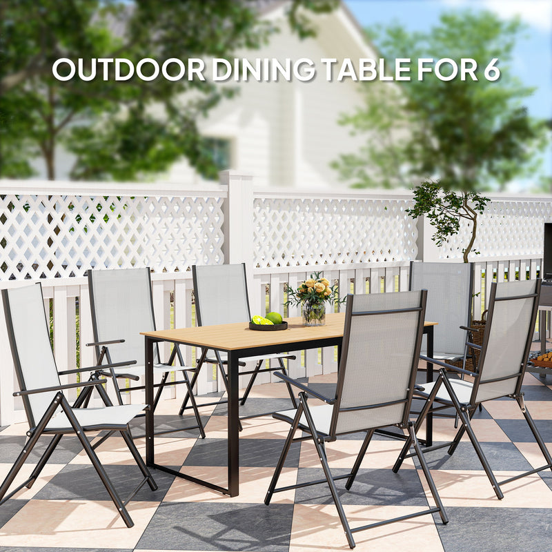 Rectangular 6 Seater Outdoor Dining Table with Slatted Teak Top and Metal Frame by Outsunny