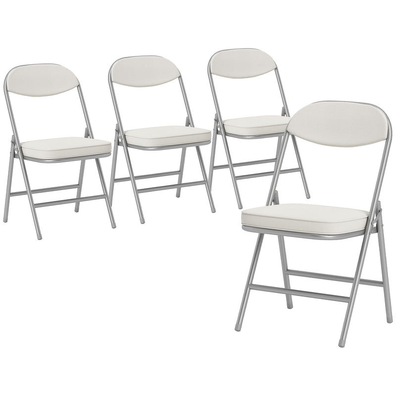 Folding Dining Chairs Set of 4 with Padded Seat for Extra Guest Seating Cream Grey Homcom