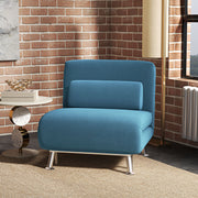 Blue Velvet Feel Single Sleeper Chair Comfortable Space Saving Design by HOMCOM