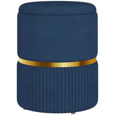 Velvet Storage Ottoman Bench with Hidden Compartment for Bedroom or Living Room Blue