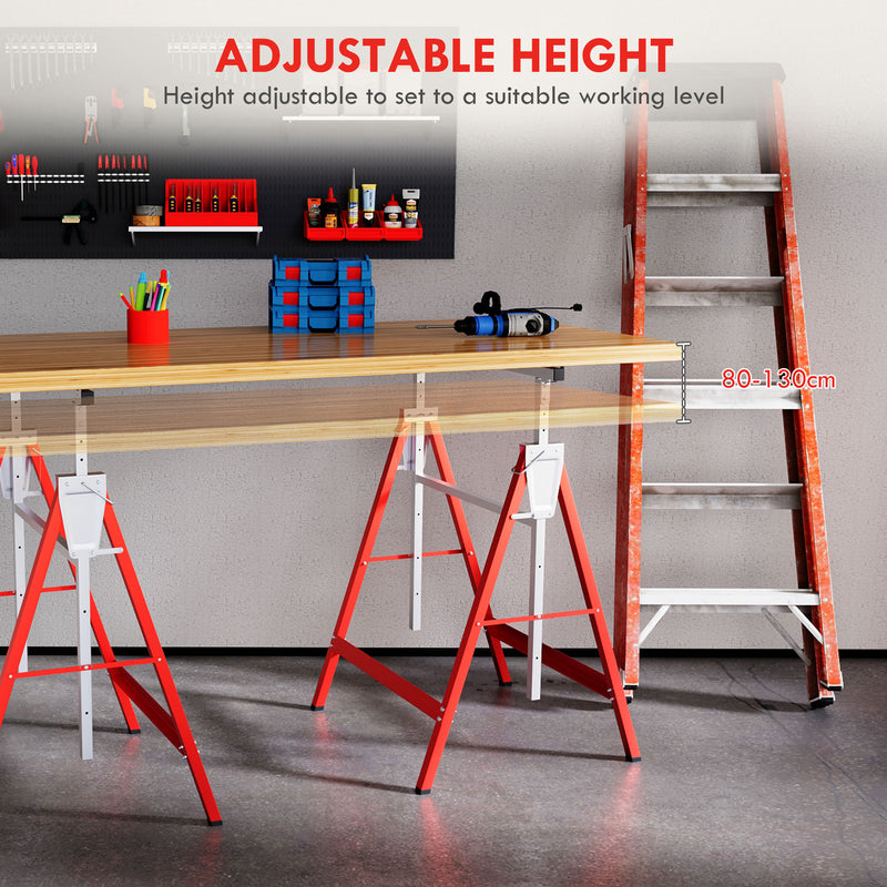Adjustable Steel Saw Horse Set of 2 for DIY and Woodworking with Foldable Design Red AOSOM