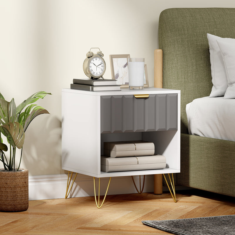 Modern Bedside Table With Drawer And Shelf Storage For Bedroom Organisation White AOSOM