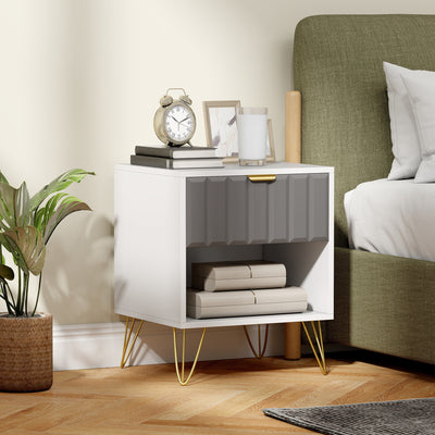 Modern Bedside Table With Drawer And Shelf Storage For Bedroom Organisation White AOSOM
