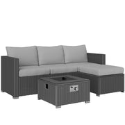 Grey 5 Piece Rattan Garden Furniture Set with Gas Fire Pit Table and Footstool