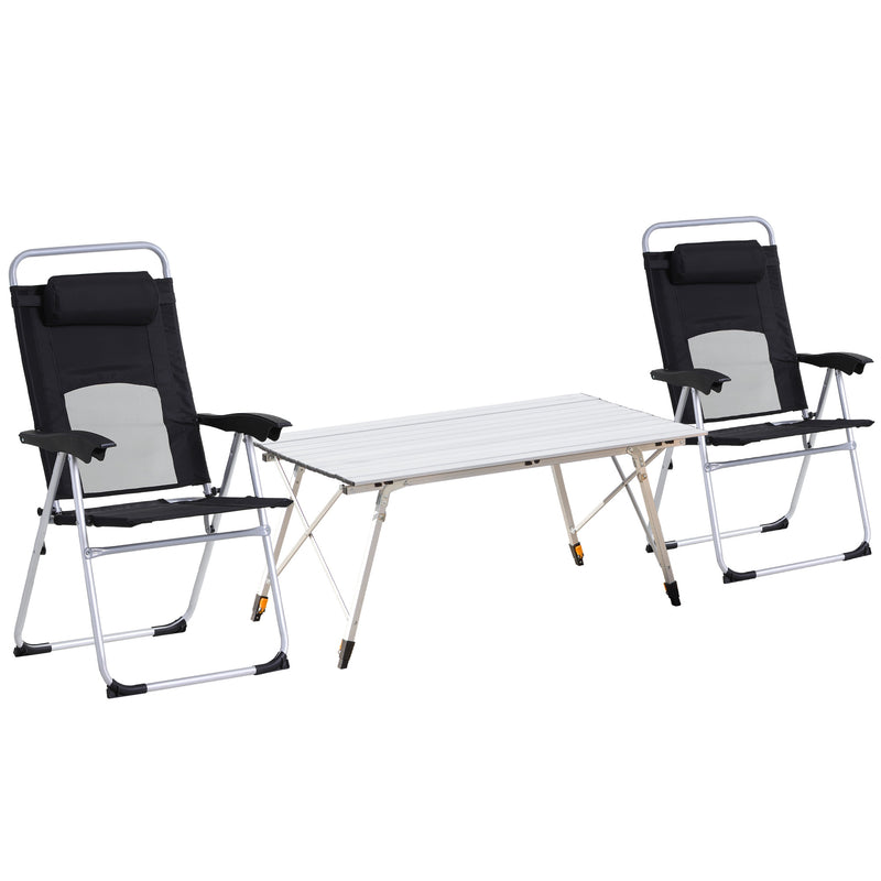 3 Piece Folding Camping Table and Chair Set with Portable Design for Travel, Grey AOSOM