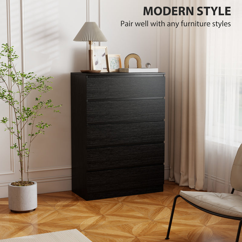 Chest of Drawers for Bedroom Organisation with 5 Smooth-Glide Drawers Black