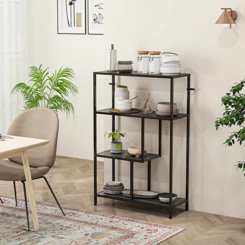 Charcoal Grey 4 Tier Bookshelf With Open Shelves For Living Room Or Home Office Storage