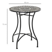 Round Mosaic Garden Table Grey and Black Ideal for Outdoor Dining or Balcony Use
