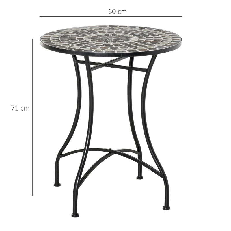 Round Mosaic Garden Table Grey and Black Ideal for Outdoor Dining or Balcony Use