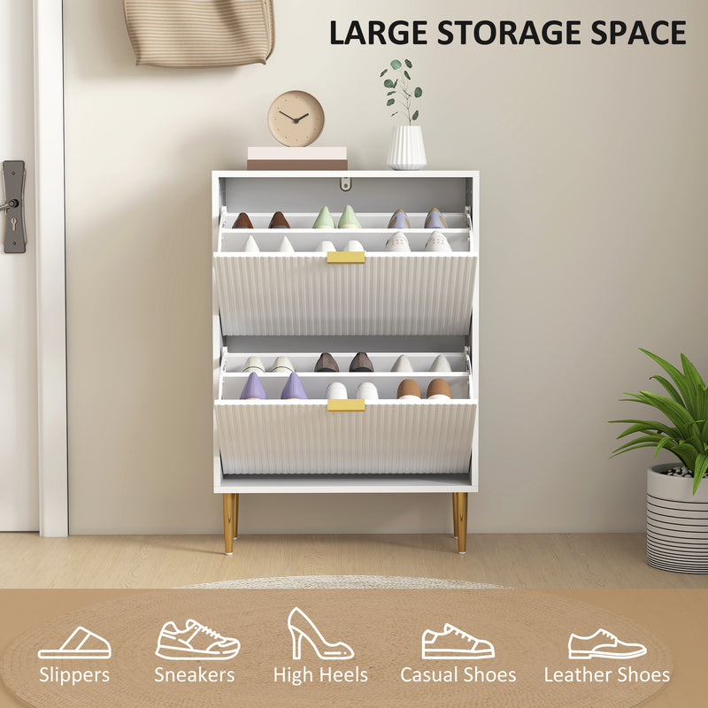Slim Shoe Storage Cabinet with 2 Flip Drawers for Hallway Organising, White