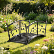 Metal Garden Bridge with Safety Railings for Crossing Streams or Flowerbeds Black Outsunny