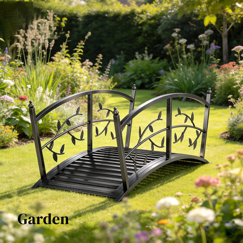 Metal Garden Bridge with Safety Railings for Crossing Streams or Flowerbeds Black Outsunny