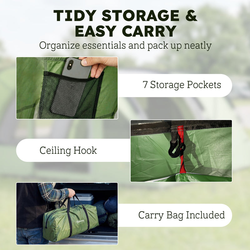 Family Camping Tent With Separate Living Room and Bedrooms Waterproof Green Grey