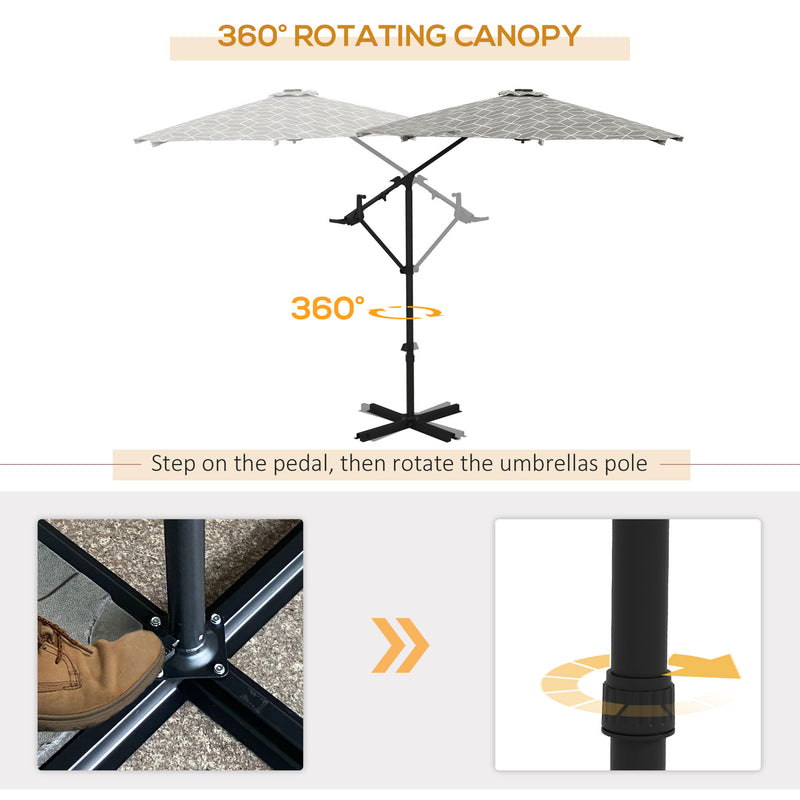 Black and White 3m Cantilever Garden Parasol with 360 Degree Rotation and Cross Base