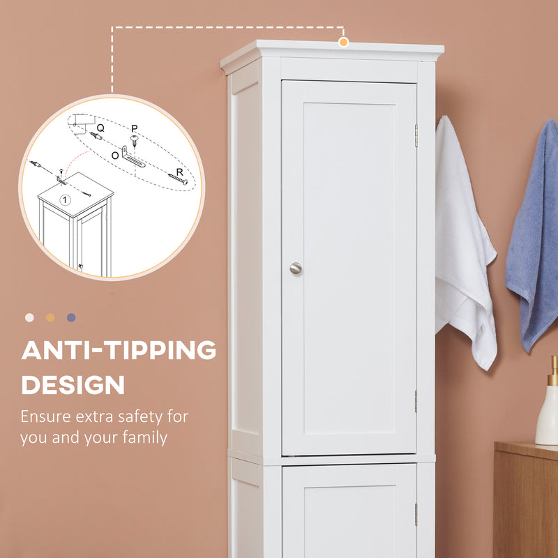 Tall Slim Bathroom Storage Cabinet With Adjustable Shelves And Double Doors, White