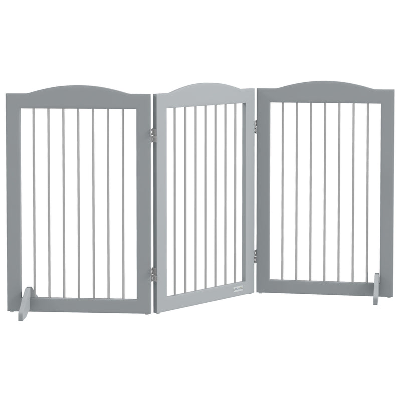 Freestanding Foldable Dog Gate with Support Feet for Stairs and Doorways Grey