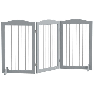 Freestanding Foldable Dog Gate with Support Feet for Stairs and Doorways Grey