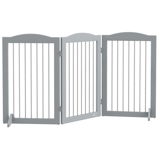 Freestanding Foldable Dog Gate with Support Feet for Stairs and Doorways Grey
