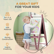 3 in 1 Kids Easel with Paper Roll and Adjustable Height Ideal for Drawing and Learning Pink AOSOM