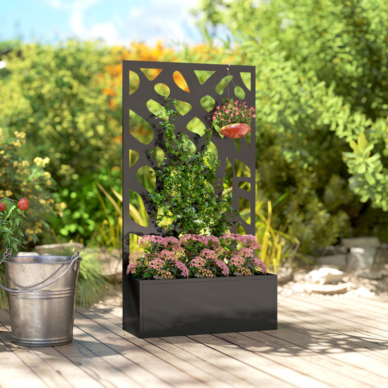 Raised Garden Bed with Trellis for Climbing Plants and Privacy Screen Black Outsunny