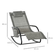 2 Piece Garden Rocking Chair Set With Mesh Lounger and Storage Bag for Patio Dark Grey AOSOM