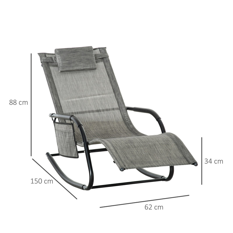 2 Piece Garden Rocking Chair Set With Mesh Lounger and Storage Bag for Patio Dark Grey AOSOM