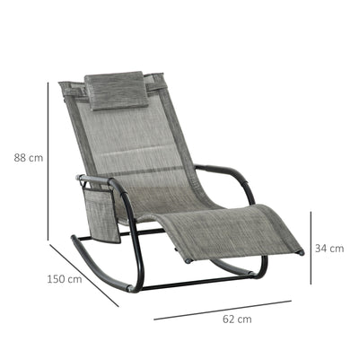 2 Piece Garden Rocking Chair Set With Mesh Lounger and Storage Bag for Patio Dark Grey AOSOM