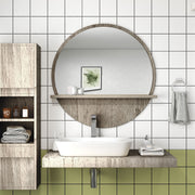 Round Wall Mirror With Shelf Ideal for Bathroom or Hallway Space Saving Design Grey