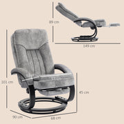 Swivel Recliner Armchair With Footrest And Wooden Base For Lounge Or Office Use Grey
