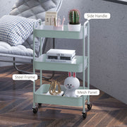 Three Tier Steel Storage Trolley with Wheels in Light Blue for Home and Office by HOMCOM