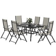 Khaki 7 Seater Steel Outdoor Dining Set With Parasol Hole by Outsunny