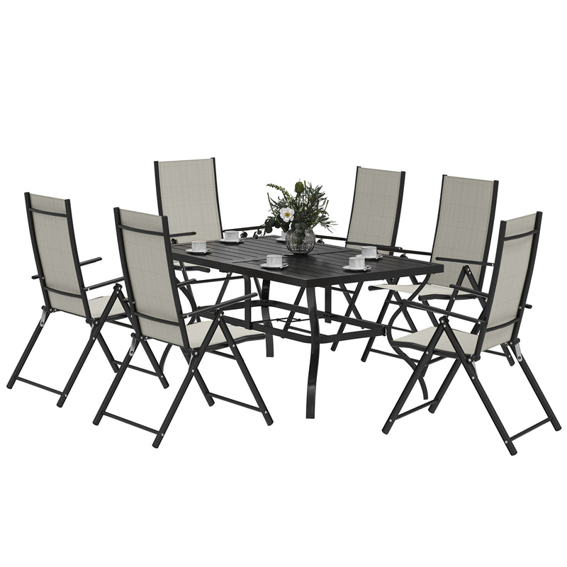 Khaki 7 Seater Steel Outdoor Dining Set With Parasol Hole by Outsunny