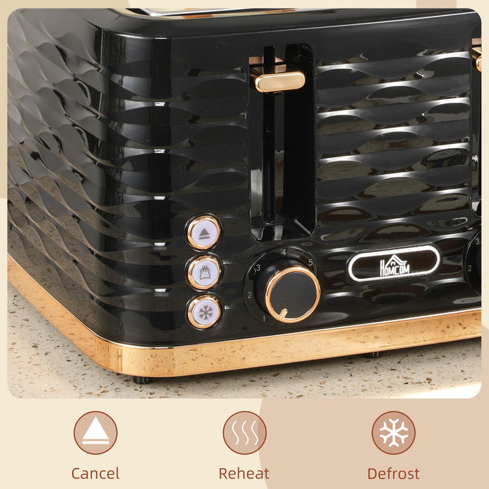Black Four Slice Rippled Toaster with Adjustable Browning Control by HOMCOM