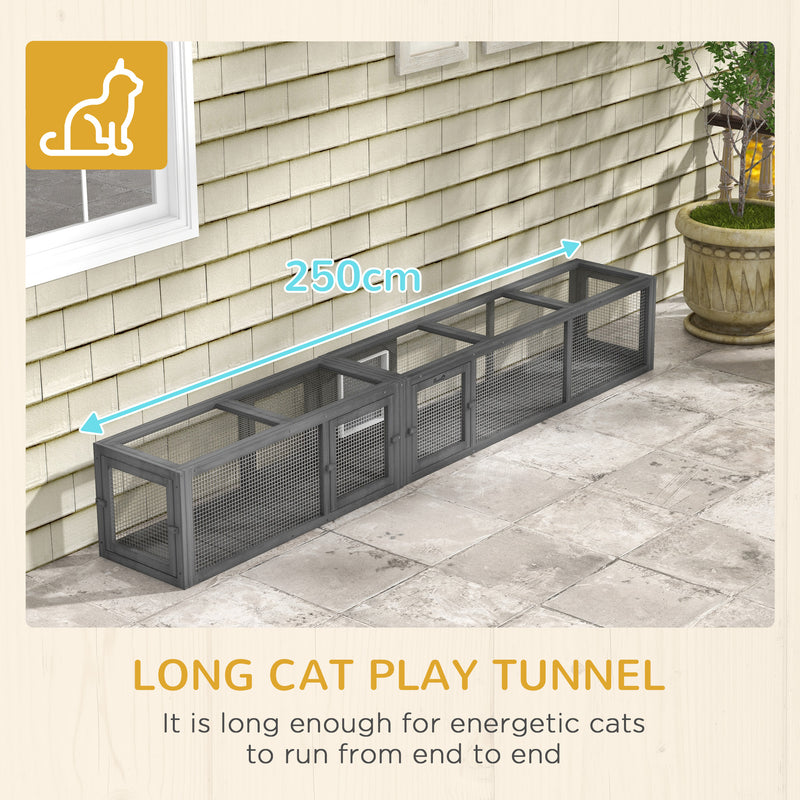 Extra Long Wooden Cat Tunnel 250cm With 8 Doors L Shape or Rectangle Outdoor Enclosure by PawHut
