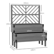 2 Tier Wooden Raised Garden Planter With Trellis For Vegetables Herbs And Flowers Grey Outsunny