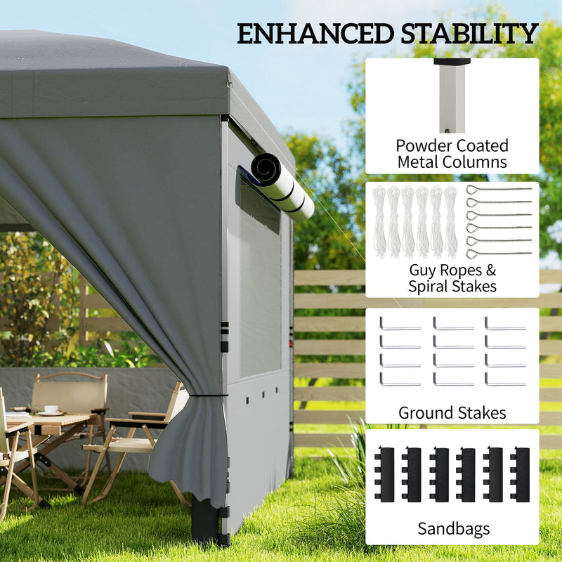 3x6m Pop Up Garden Gazebo with Adjustable Height and Detachable Sides for Outdoor Shelter and Events Outsunny
