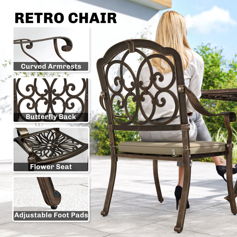 Patio Dining Set for 8 Cast Aluminium with Cushioned Chairs and Weatherproof Table, Bronze and Khaki Outsunny