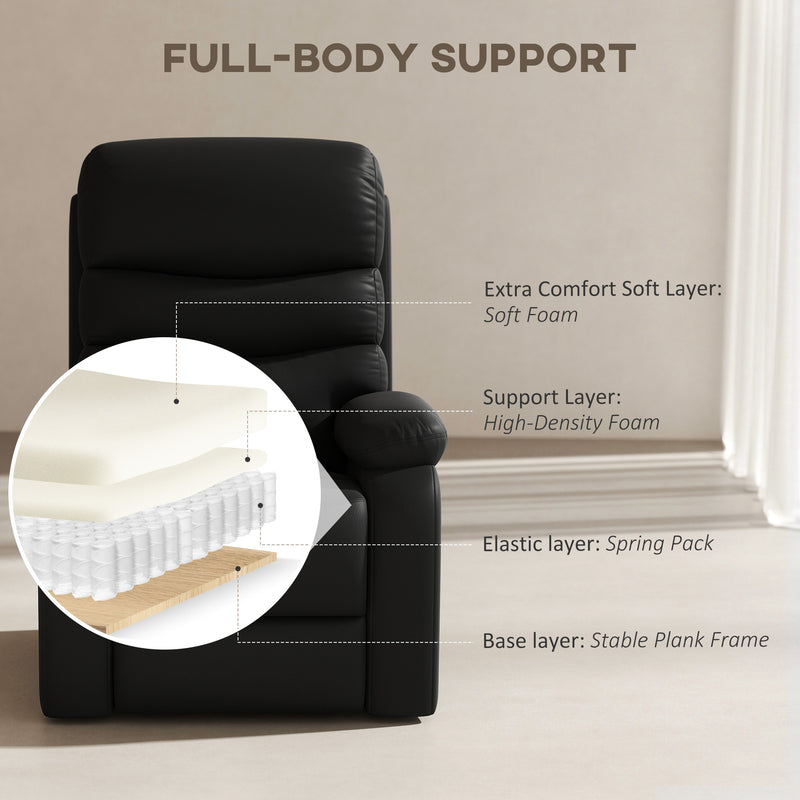 Manual Reclining Armchair with Padded Seat Retractable Footrest and Wood Frame Black