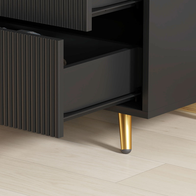 Black Four Drawer Elegant Bedside Table for Bedroom Storage by HOMCOM