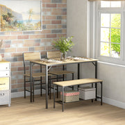 4 Seater Dining Table Set With Chairs And Bench Ideal For Family Meals Natural Wood Effect