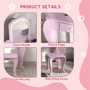 Kids Vanity Table Set with Mirror Stool and Storage for Ages 3 to 6 Years, Pink