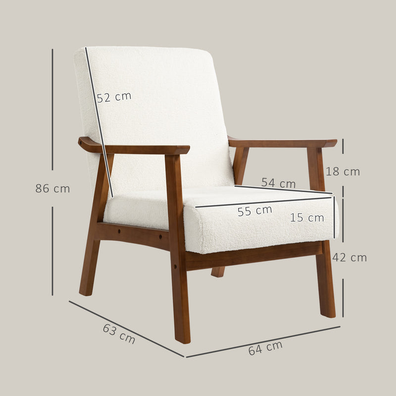 Accent Chair with Soft Boucle Upholstery for Reading Nook or Bedroom White Brown