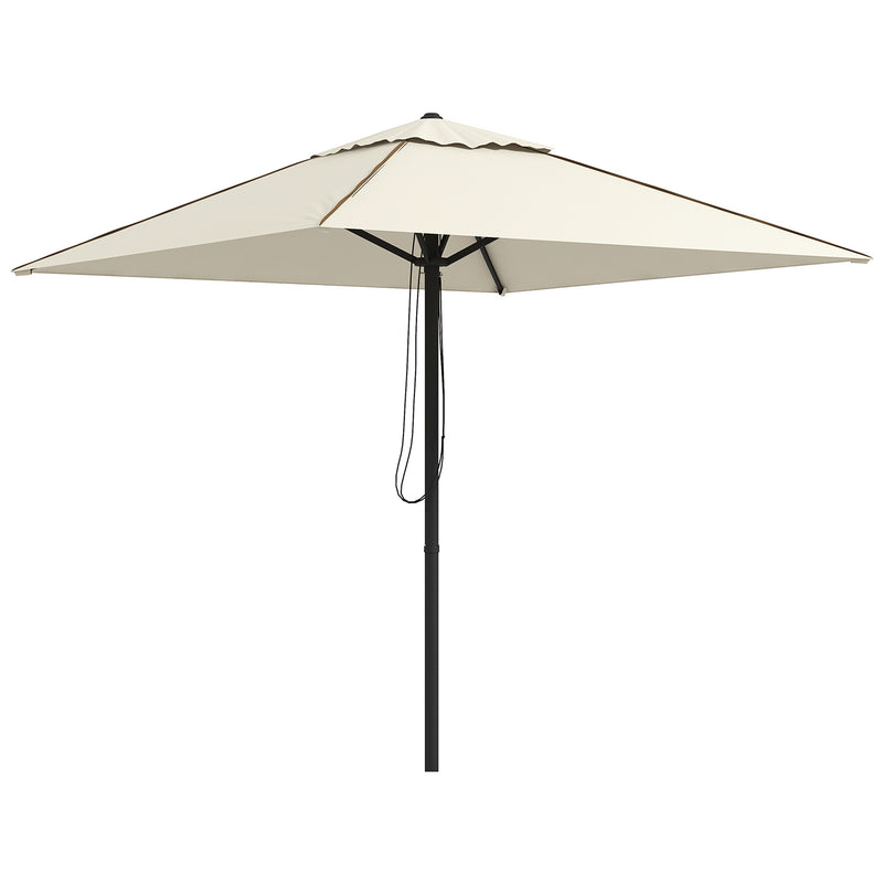 Beige Square Garden Parasol with Contrast Piping 215cm for Patio or Outdoor Shade